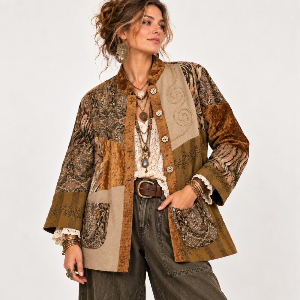 Allure Vintage 90s Patchwork Jacket 22/24 Boho Artsy Tapestry Velvet Embroidered